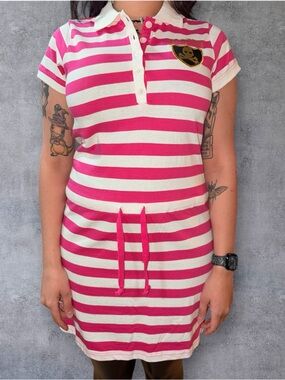 Pastry Pink and White Striped Polo Shirt Dress